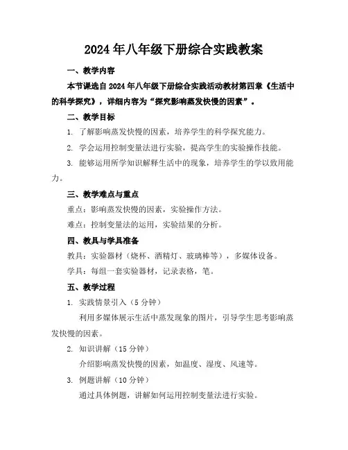 2024年八年级下册综合实践教案
