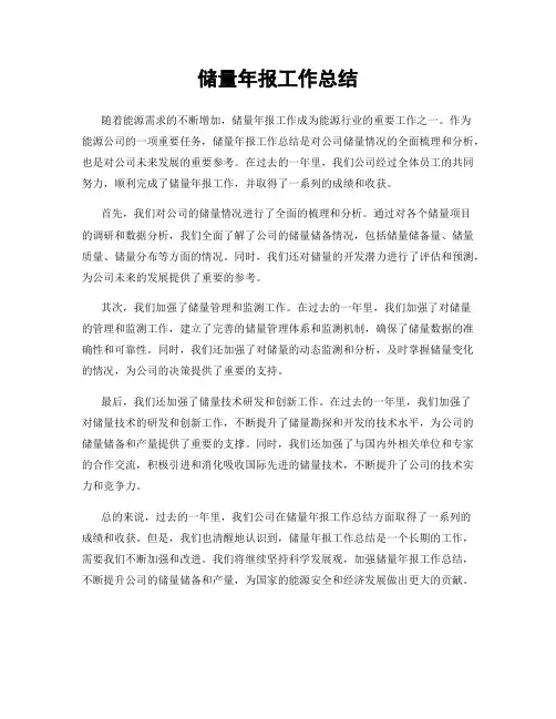 储量年报工作总结