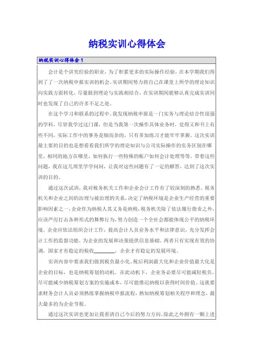 纳税实训心得体会