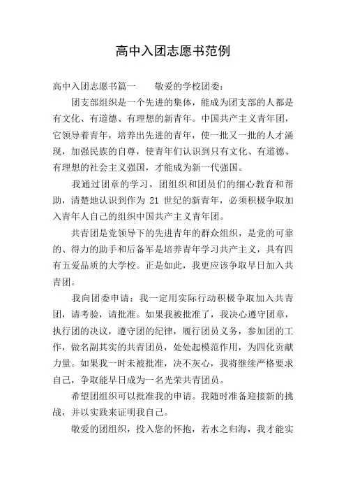 高中入团志愿书范例