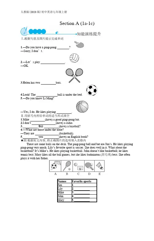 人教版(2023)英语七年级上第五单元：Section A (1a-1c)(含答案)【可编辑可打印】