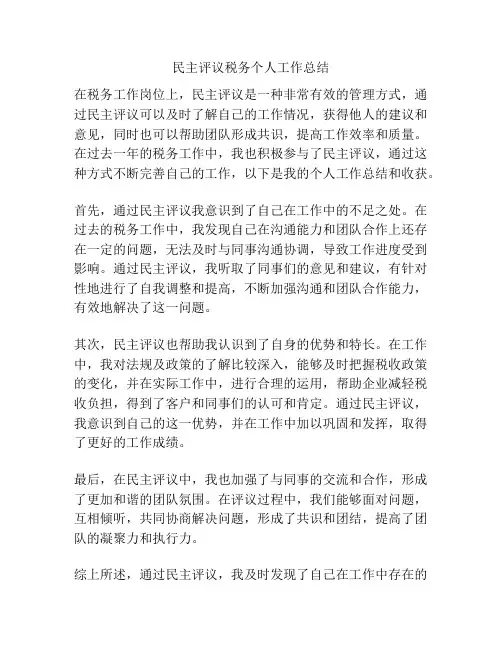 民主评议税务个人工作总结