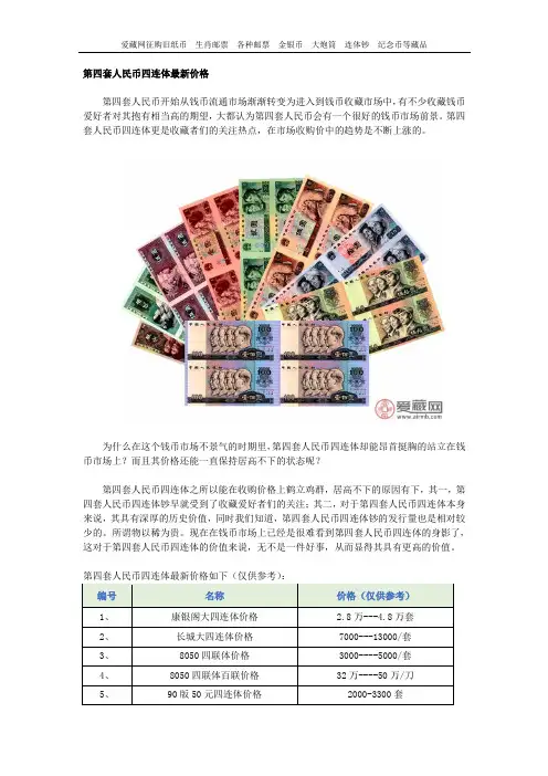 第四套人民币四连体最新价格
