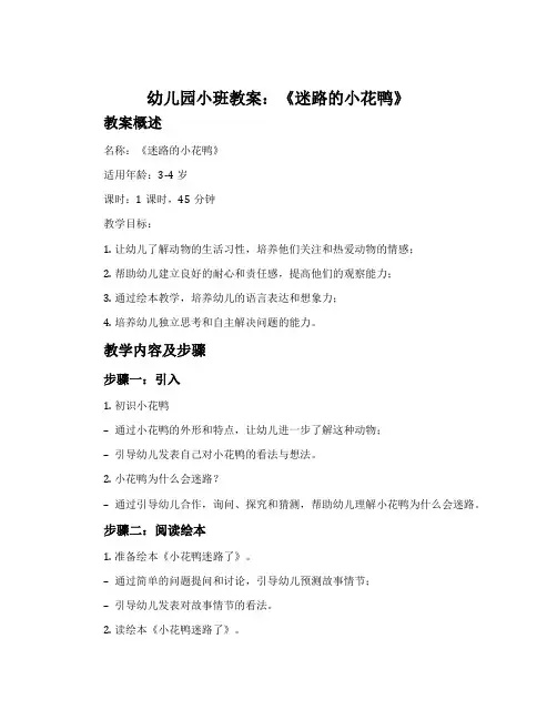 幼儿园小班教案《迷路的小花鸭》含反思
