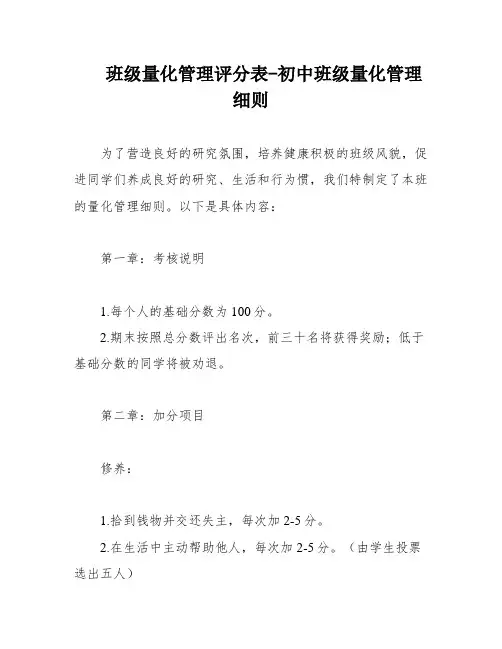 班级量化管理评分表-初中班级量化管理细则