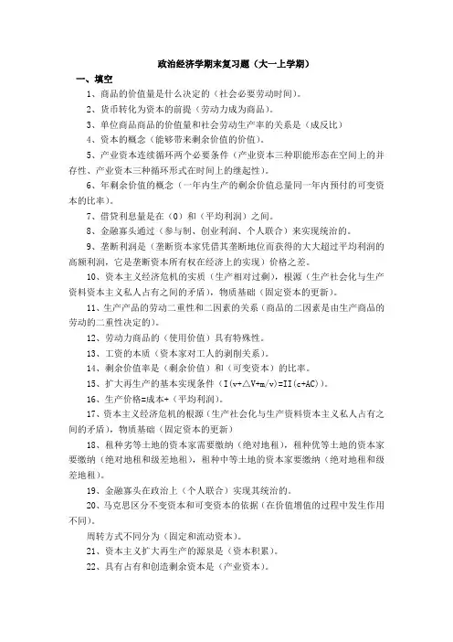 大学政治经济学期末考试题卷