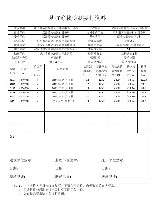 基桩静载检测委托资料(1#楼)