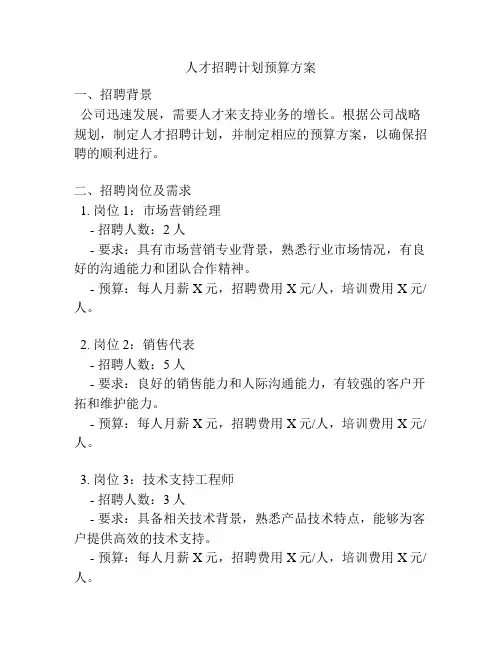 人才招聘计划预算方案