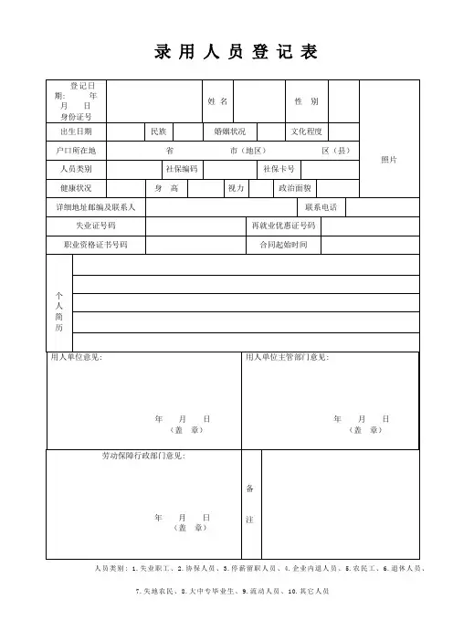 录用人员登记表(社保)