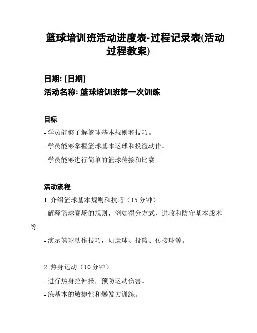 篮球培训班活动进度表-过程记录表(活动过程教案)