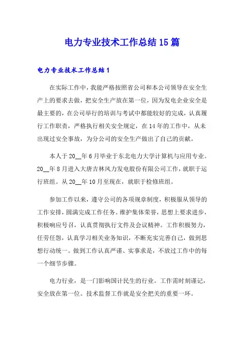 电力专业技术工作总结15篇