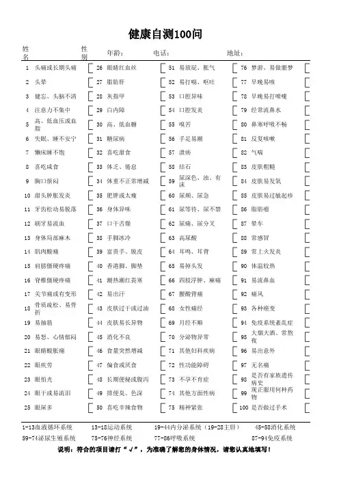 健康自测100问