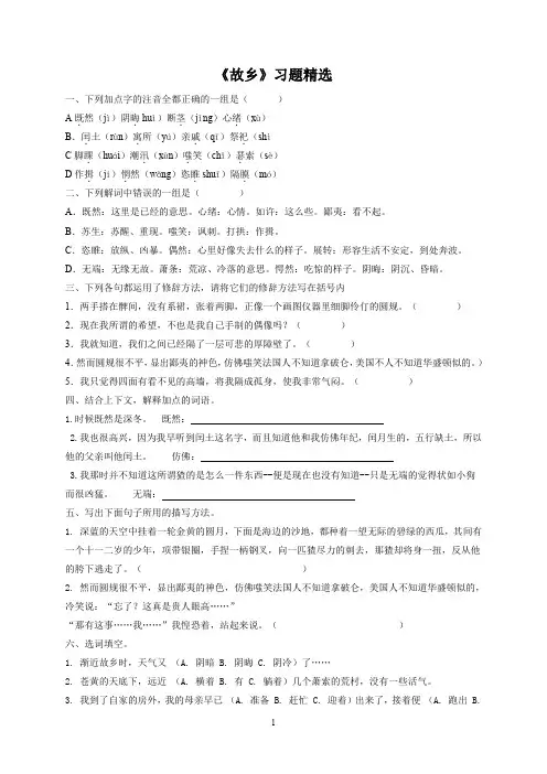 《故乡》精选习题(部编人教版九年级语文上册第14课)