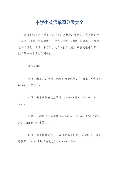 中学生英语单词分类大全
