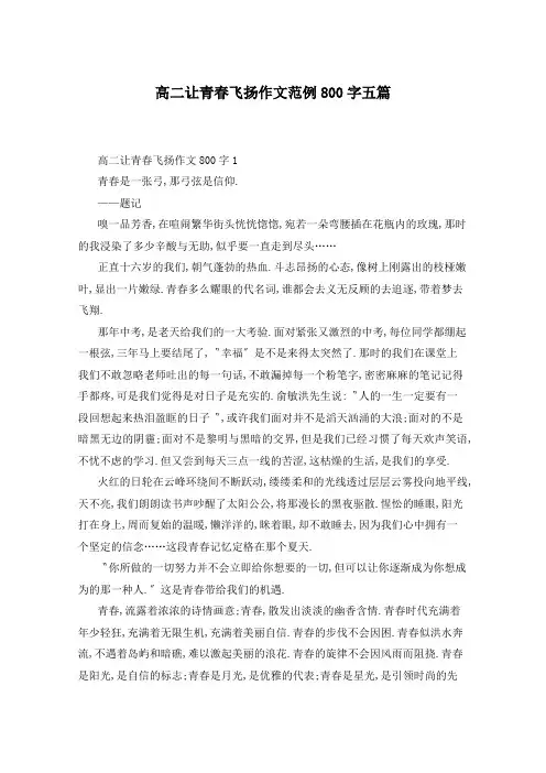 高二让青春飞扬作文范例800字五篇