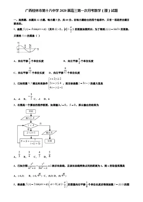 【附加15套高考模拟试卷】广西桂林市第十八中学2020届高三第一次月考数学(理)试题含答案