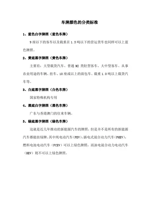 车牌颜色的分类标准