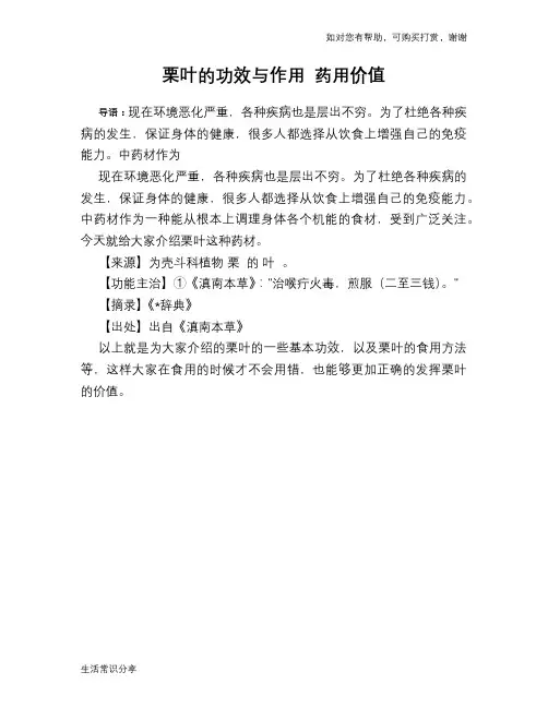 栗叶的功效与作用 药用价值