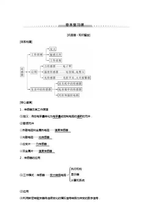 高考物理教科版选修3-2同步学案：第3章 章末复习课 传感器
