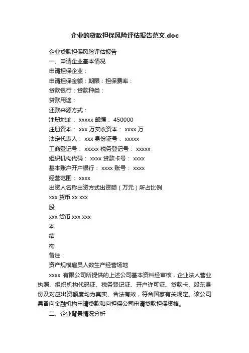 企业的贷款担保风险评估报告范文.doc