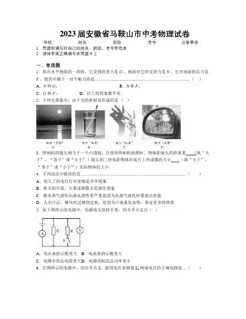 最新2023届安徽省马鞍山市中考物理试卷及解析