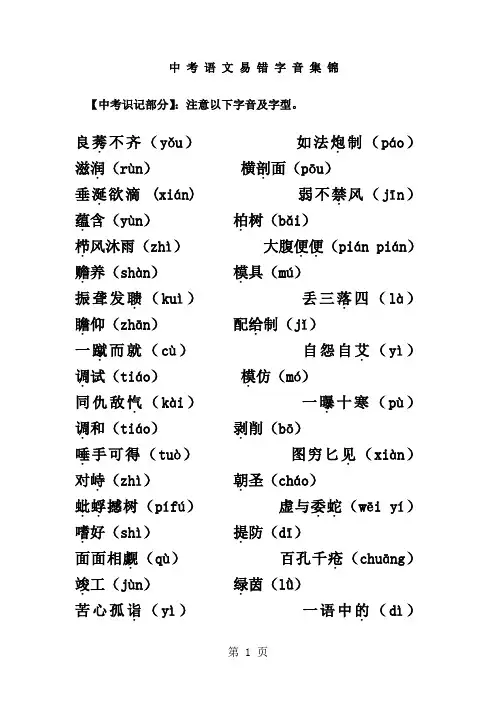 中考语文易错字音集锦16页word文档