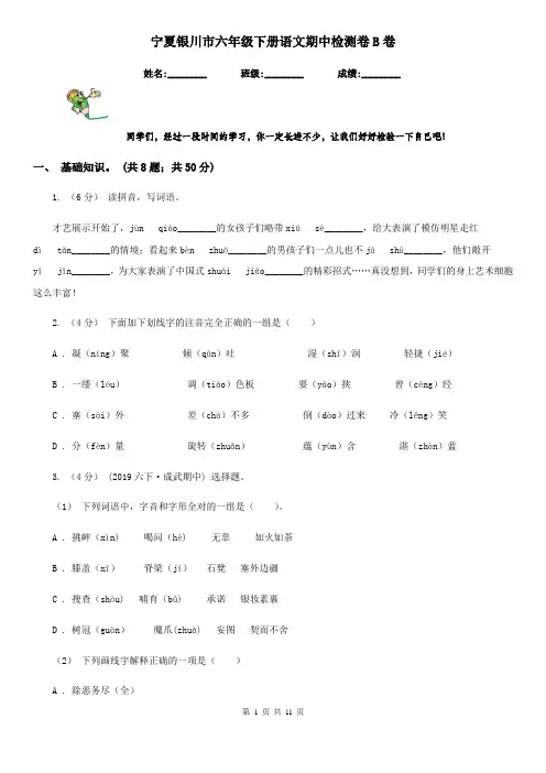 宁夏银川市六年级下册语文期中检测卷B卷