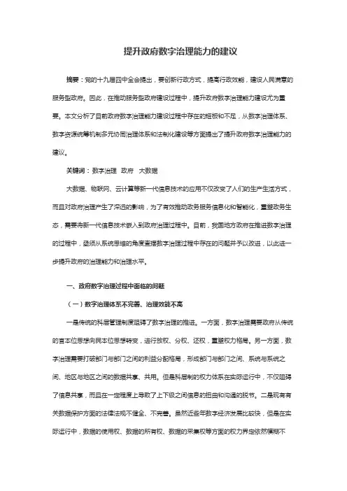 提升政府数字治理能力的建议