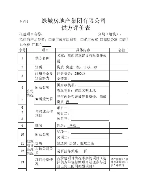 供方评价表