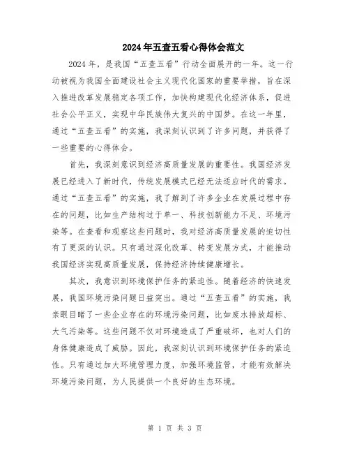2024年五查五看心得体会范文