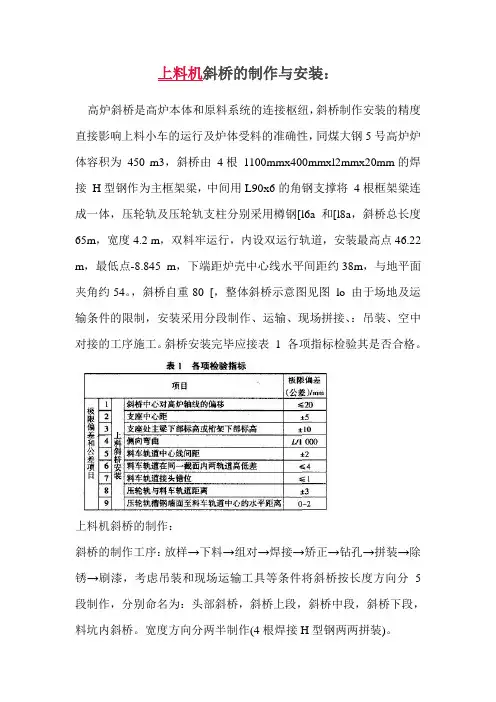 上料机斜桥的制作与安装：