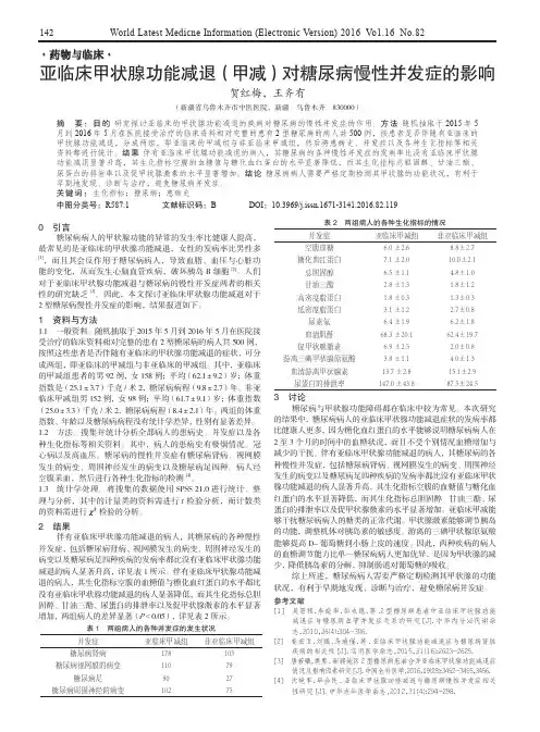 亚临床甲状腺功能减退(甲减)对糖尿病慢性并发症的影响