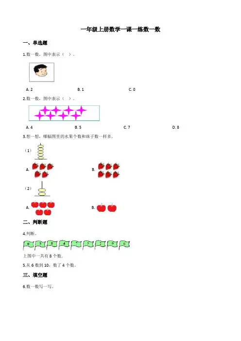 一年级上册数学一课一练-1.1数一数 人教新课(2020秋)(含答案)