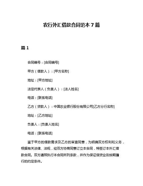 农行外汇借款合同范本7篇