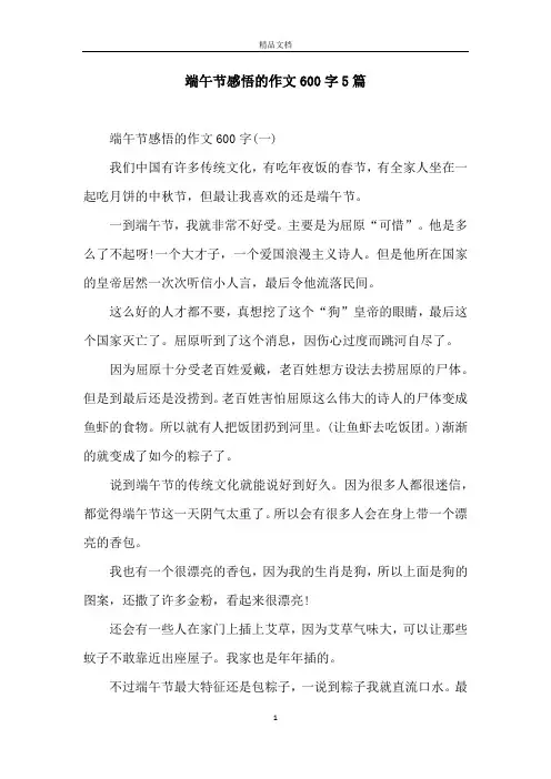 端午节感悟的作文600字5篇
