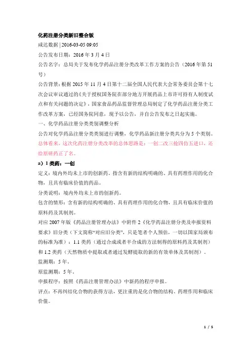 化药注册分类新旧整合版