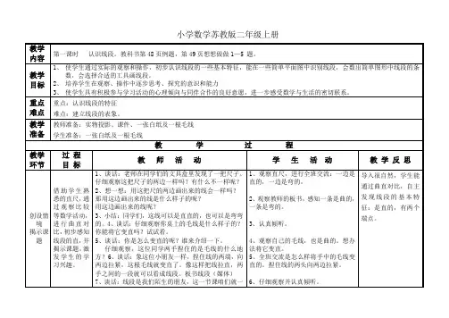 小学数学苏教版二年级上册《认识线段》教案2