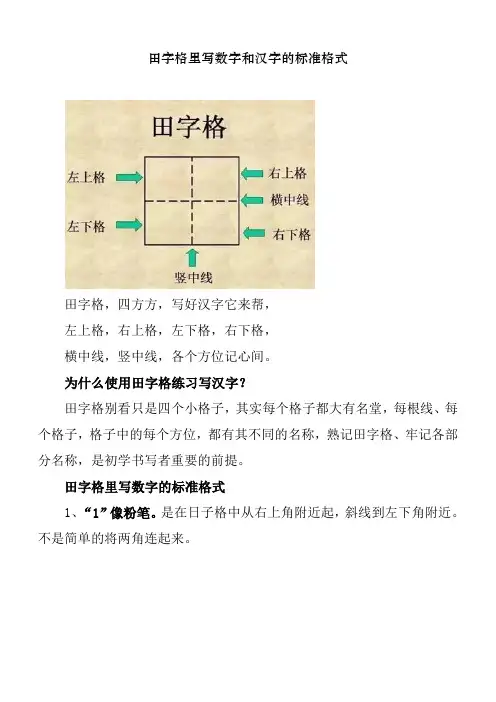 田字格里写数字和汉字的标准格式(强烈推荐收藏)