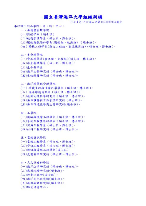 台湾海洋大学组织架构