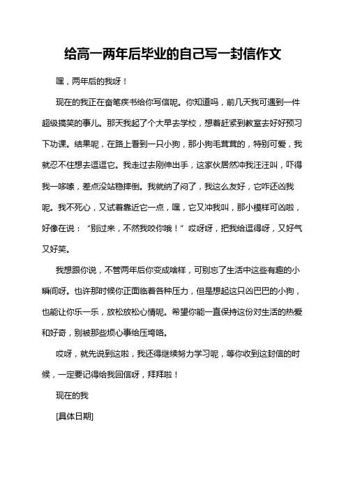 给高一两年后毕业的自己写一封信作文 2