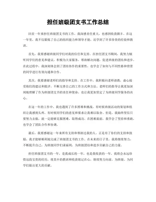 担任班级团支书工作总结