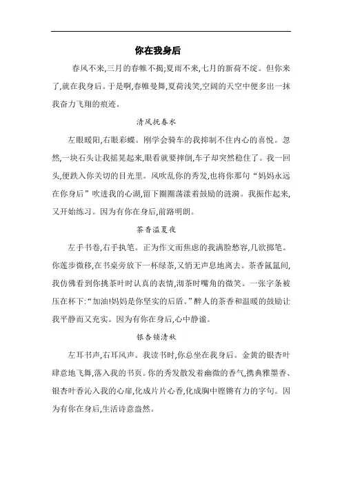 中考满分作文：你在我身后(文采飞扬)