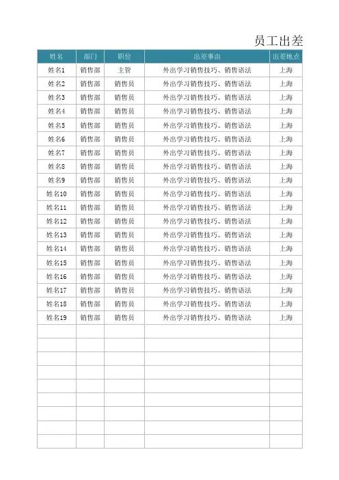 员工出差登记表