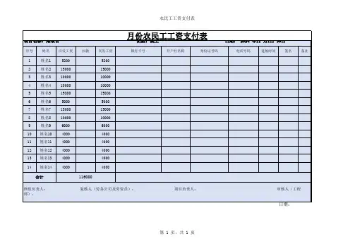 月份农民工工资支付表