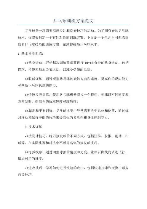 乒乓球训练方案范文