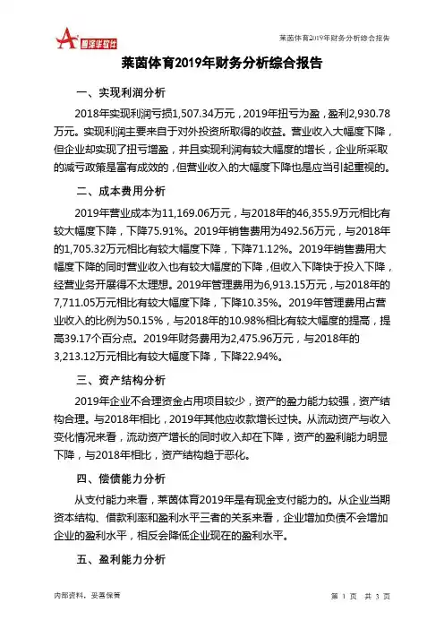 莱茵体育2019年财务分析结论报告