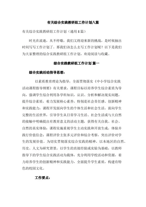 有关综合实践教研组工作计划八篇