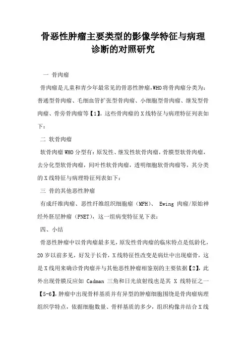 骨恶性肿瘤主要类型的影像学特征与病理诊断的对照研究