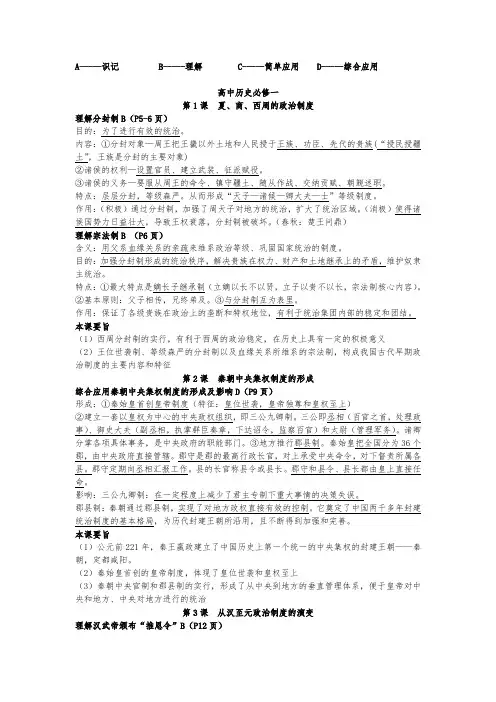 高中历史学业水平测试复习提纲(1)——必修一必修二(部分)