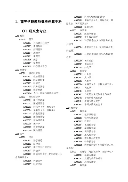 高等学校教师资格任教学科
